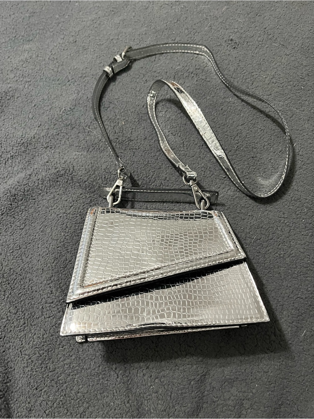 Forever 21 Metallic Silver Croc-Embossed Crossbody Bag